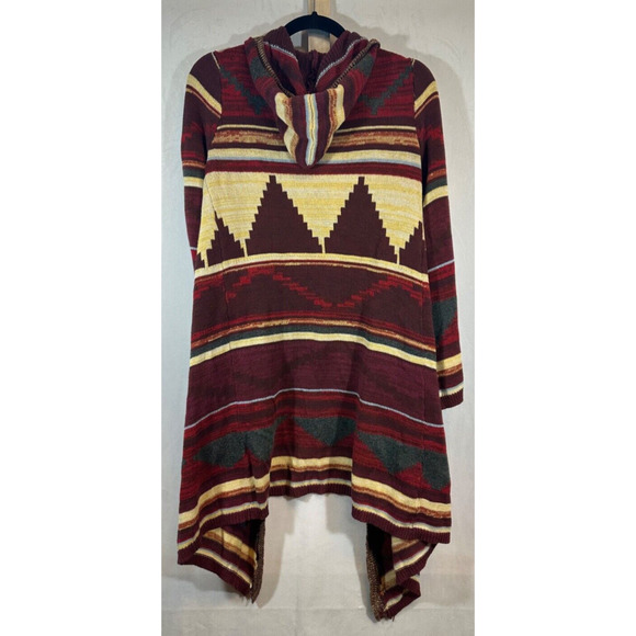 Elan Sweater Womens M Cardigan Western Duster Aztec Bohemian Pockets Red A10 - Picture 4 of 6